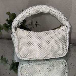 Vince Camuto Damsa Crystal Mesh Mini Shoulder Bag Beaded White Bridal